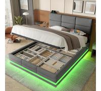Matteo King Size Dark Gray Velvet Ottoman Bed Frame With Led, Usb & Adjustable Headboard