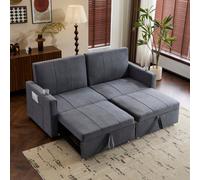 Matteo King Size Grey Fabric 3-In-1 Pull-Out Sofa Bed With Adjustable Backrest, Cup Holders & Storage Pockets