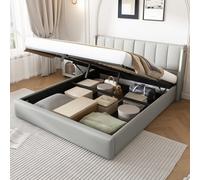 Matteo King Size Grey Faux Leather Ottoman Bed Frame With Led Lighting, Usb Charging & Adjustable Headboard
