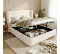 Matteo King Size Ottoman Bed - Cream White Bouclé Upholstered Wingback Frame