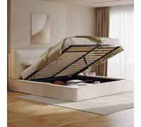 Matteo King Size Ottoman Storage Bed Frame - Beige Chenille Upholstered Matteo Beige King