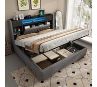 Matteo King Size Upholstered Bed - Hydraulic Storage, LED, USB Charging, Grey Matteo Grey King