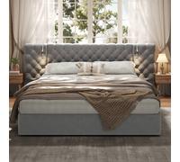 Matteo King Size Velvet Upholstered Bed - Hydraulic Storage & Reading Light in Grey Matteo Grey