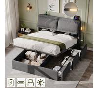 Matteo King Size Velvet Upholstered Ottoman Bed with Storage, Charging & LED in Grey Matteo Grey King
