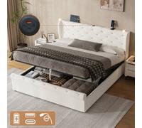 Matteo King Upholstered Bed Frame - Hydraulic Storage & Diamond Tufted Velvet in Beige Matteo Beige King