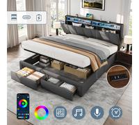 Matteo King Upholstered Bed Frame with Storage, LED & Charging, Grey Linen Matteo Grey King