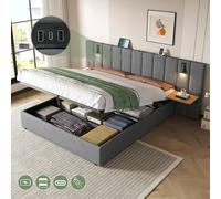 Matteo King Upholstered Bed with Charging, Velvet Hydraulic Storage in Grey Matteo Grey King