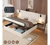 Matteo King Velvet Ottoman Bed Frame With Charging, Reading Light & Tufted Headboard - Beige