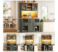Matteo Kitchen Cabinet - Antique Green with Glass Doors, Wine Rack Matteo Green