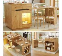 Matteo Kitchen Island - Extendable, LED Lit, Oak Effect - Storage Cabinet in Light Oak Matteo Light Oak