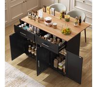 Matteo Kitchen Island, Wheels, Foldable Top, Adjustable Shelves in Black Matteo Black