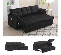 Matteo L-Shape Sectional Sleeper Sofa With Storage Chaise - Black Corduroy