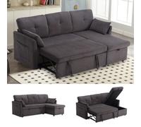 Matteo L-Shape Sectional Sleeper Sofa With Storage Chaise - Charcoal Grey