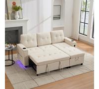 Matteo L-Shaped 3-Seater Sofa Bed With Storage, Led Lights, Usb Charging & Cupholders - Beige