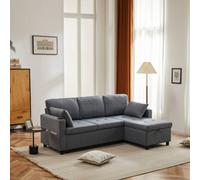 Matteo L-Shaped Corner Sofa Bed With Storage, 3 Seater Pull Out, Grey Fabric Convertible Sectional Settee