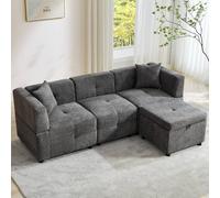 Matteo L-Shaped Fabric Sectional Sofa with Storage Ottoman & Pillows - Grey Matteo Grey
