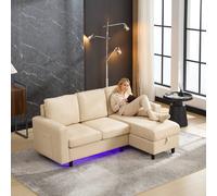 Matteo L-Shaped Sofa Bed with Storage, USB & LED - 3 Seater, Beige Matteo Beige