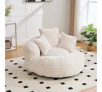 Matteo Large Beige Corduroy Bean Bag Chair For Adults & Kids - Memory Foam Filling - 3 Pillows & Armrests For Ultimate Comfort