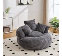 Matteo Large Dark Grey Corduroy Bean Bag Armchair With 3 Pillows & Armrest For Adults & Kids