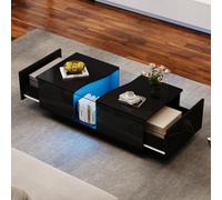 Matteo Led Coffee Table With 2 Drawer Storage, High Gloss Black, 100X50X35Cm