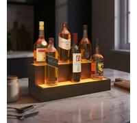 Matteo Led Lighted 2-Step Liquor Bottle Display Shelf - 51Cm Walnut Freestanding Bar Rack With App & Remote Control
