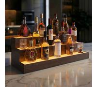 Matteo LED Lighted 3-Tier Bar Bottle Display Shelf - App & Remote - Walnut Matteo Walnut