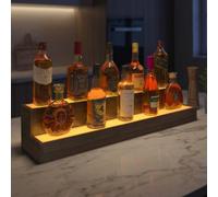 Matteo Led Lighted Walnut 2-Step Display Shelf With App & Remote Control For Home Bar & Parties
