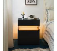 Matteo Led Nightstand With Acrylic Board & 3 Drawers, Black - Modern Bedside Table