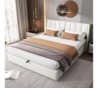 Matteo LED Upholstered King Size Bed with Hydraulic Storage, USB Port in White Matteo White