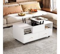Matteo Lift-Top Coffee Table - Extendable, 4 Drawers, Wheels - White Matteo White