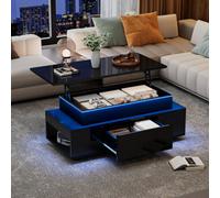 Matteo Lift-Top Coffee Table With Remote Led Lighting, High-Gloss Black Finish, Hidden Storage & 1 Drawer - Space-Saving For Living Room