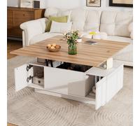Matteo Lift-Up Coffee Table With Hidden Storage, White & Natural Wood, 100X50X55.5Cm