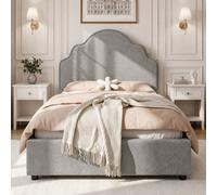 Matteo Light Gray Scalloped Upholstered Kids Single Bed Frame 3Ft (90X190Cm) With Princess Curved Headboard