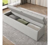 Matteo Light Grey Fabric Storage Bench Ottoman - 135Cm