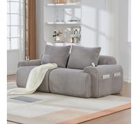 Matteo Light Grey Modular Corduroy 2-Seater Sofa With Integrated Cup Holders & Side Storage
