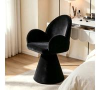 Matteo Light Luxury Swivel Vanity Stool - Black Fabric Dressing Table Chair For Bedroom & Salon