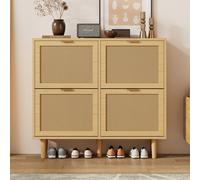 Matteo Light Oak Rattan Shoe Storage Cabinet - 4 Flip Drawers, Adjustable Matteo Light Oak