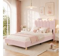 Matteo Light Pink Velvet Single Bed Frame - Smart Storage & USB Matteo Light Pink Single