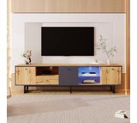Matteo Lowboard TV Cabinet - LED Lighting, Glass - Dark Grey, Natural Matteo Multicolor