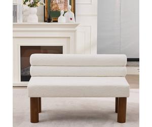 Matteo Luxurious Boucle Upholstered Accent Bench, Modern Solid Wood Legs, Rolled Back Seating For Entryway, Bedroom & Living Room