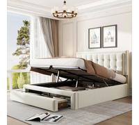 Matteo Luxurious Double Upholstered Bed 135X190Cm With Large Storage And Headboard, Cream Velvet Fabric