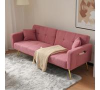 Matteo Luxurious Pink Sherpa Sofa Bed With Adjustable Backrest, Gold Legs & Integrated Storage