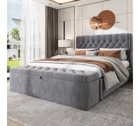 Matteo Luxurious Upholstered Double Bed with Bench & Hydraulic Lever in Grey Matteo Grey Double