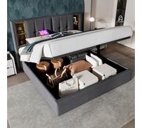 Matteo Luxurious Upholstered Super King Bed With Wireless Charging, Hydraulic Storage, Grey