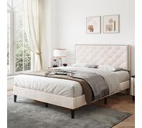Matteo Luxury 4ft6 Double Beige Velvet Bed Frame with Adjustable Tufted & Riveted Headboard Matteo Beige Double