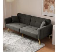 Matteo Luxury Dark Grey Sherpa Sofa Bed With Adjustable Backrest, Gold Legs & Storage Pockets