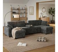 Matteo Luxury Grey Corduroy U-Shaped Sectional Sofa With Integrated Usb/type-C Charging, Storage Ottomans & Cup Holders