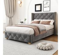 Matteo Luxury Grey Velvet Single Bed Frame - 3Ft Upholstered With Button Tufted Headboard & Wooden Legs