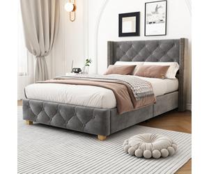 Matteo Luxury Grey Velvet Single Bed Frame - 3Ft Upholstered With Button Tufted Headboard & Wooden Legs