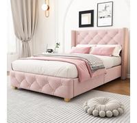 Matteo Luxury Pink Velvet 3Ft Single Upholstered Bed Frame With Button Tufted Headboard & Rivet Detail - Slatted